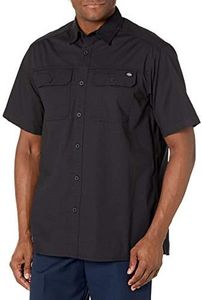 Dickies Men's Short Sleeve Ripstop Work Shirt, Rinsed Black, Large