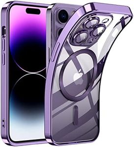 TUUTPU Funda Magnética para iPhone 14 Pro con Magsafe, Carcasa Transparente Silicona Ultra Delgada [Completa Cámara Protección] [Anti Amarilla] Suave Claro Grado Militar Protección Case - Morado