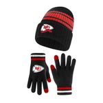 Ultra Game NFL Official Youth Super Soft Team Stripe Winter Beanie Knit Hat with Extra Warm Touch Screen Gloves, Kansas City Chiefs, Team Color, 1SIZE