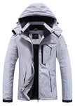 Pooluly Women's Ski Jacket Warm Winter Waterproof Windbreaker Hooded Raincoat Snowboarding Jackets Light Gray