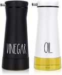 Aelga Black and White Oil And Vinegar Dispenser Set - 2 Pack Glass Oil Dispenser Bottle for Kitchen with No-Drip - Cute Farmhouse Kitchen Decor and Accessories for Home Restaurants