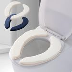 2 Sets Soft Flannel Toilet Seat Cover with Memory Foam, Non Slip Thicker Warmer Washable Bathroom Toilet Seat Cushion, Easy-Install Self-Adhesive Reusable Toilet Lid Seat Cover Pads (White,Navy)