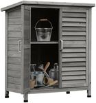 Outsunny Garden Shed Wooden Garden Storage Shed 2 Door Unit Solid Fir Wood Garage Tool Organisation Cabinet, 34.3" x 18.3" x 38", Grey