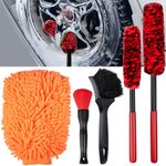 Preciva Car Cleaning Kit, Car Detailing Wheel Brush Kit, 5pcs Car Tyre Washing Kit for Cleaning Wheels, Wheel Cleaning Set with Car Washing Gloves for Interior, Exterior, Leather, Dashboard