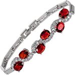RIZILIA Tennis Bracelet & Oval Cut CZ [Simulated Red Ruby] in White Gold Plated, 7"