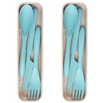 IRIDA NATURALS Unbreakable Wheat Straw Cutlery Set - Set of 2 (Light Blue) Portable Fork and Spoon Set with Travel Case & Spoon Box for School, Reusable, Light Weight, EcoFriendly & Dishwasher Safe