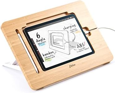 ELETIUO Adjustable Tablet Stand with Pencil&Charger Cable Slot,Bamboo Wooden Stand with Multiple Angles,Organizer Desktop Holder for Drawing,Compatible with ipads(Support to 9.7-11" Devices)