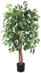 GarveeHome 4FT Artificial Ficus Tree with Natural Wood Trunk, Fake Ficus Silk Tree in Plastic Nursery Pot, Faux Plant for Indoor Outdoor House Living Room Office Garden Decor