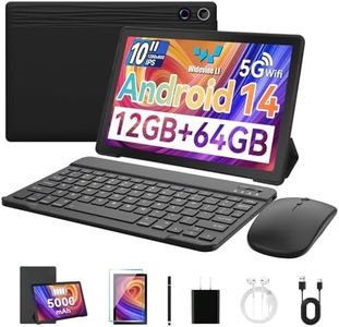 Ainmel 10 Pouces Tablette, Android 14 Tablettes HD IPS 1280x800, 12Go RAM 64Go ROM 1 to Extension,WiFi 6, BT 5.4, 5MP+8MP, Kit de Tablettes 8 en 1 avec Clavier, étui de Protection, Souris, Stylet