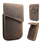 Topstache Leather Phone Holster,Samsung S22 Ultra Belt Holder, iPhone 13 Pro Max Case for Belt,Universal Phone Pouch with Belt Clip,Leather Phone Holster for Otterbox Case, Flip Cellphone Cases