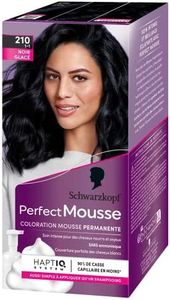 Schwarzkopf - Perfect Mousse - Coloration Cheveux - Mousse Permanente sans Ammoniaque - Masque Soin 96 % d'ingrédients d'origine naturelle - Noir Glacé 210