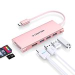 LENTION USB C Hub with 4K HDMI, 3 USB 3.0, SD 3.0 Card Reader, USBC Hub Multiport Adapter for 2023-2016 MacBook Pro, New Mac Air/iPad Pro/Surface, More, Stable Driver Certified (CB-C34, Rose Gold)