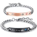 Gleamart 2PCS His Queen Her King Couple Bracelet Set Matching Love Crown Bangles Engraved Bracelets for Valentine's Day Anniversary Black With Rose Gold