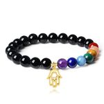 COAI Hamsa Hand 7 Chakra Black Tourmaline Stone Bracelet for Men Women M