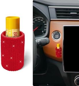xbrtaia 1 Pack Upright Car Chapstick Holder, Bling Insulating Lip Balm Holder,Rhinestone Car Accessories for Women Interior,Suitable for Most Vehicles.(Red)