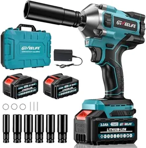 GEVEELIFE 550N.m/400Ft-lbs Brushless Impact Wrench,1/2" Cordless Impact Gun w/ 2x3.0Ah Battery & 6 Sockets, 2450RPM Power Electric Impact Driver for Car/DIY Furniture/Lawn Mower, Blue Toolbox