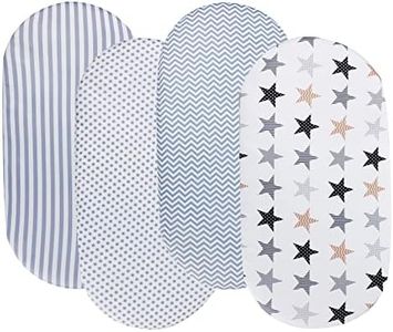 Bassinet Sheets for Baby Boy and Girl, Stretchy Breathable Fitted Sheet Universal for Bassinet Cradle Hourglass Oval Rectangle Pad/Mattress, 4 Pack Stripes Dots Chevrons and Stars ﻿