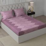Cloth Fusion Glace Cotton Elastic Fitted Bedsheet King Size with 2 Pillow Covers (78X72 inches, Ogee Lavender)