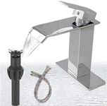 Bathlavish Bathroom Sink Faucet Chrome Single Hole One Handle Vanity Waterfall Sink with Pop Up Drain with Overflow Mixer Tap Supply Line Lead-Free