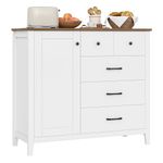 HOCSOK Sideboard, Kitchen Storage Cabinet with Adjustable Shelf, Buffet Table Cupboard for Kitchen, Dining Room, Living Room, Hallway, Farmhouse Style, White & Brown