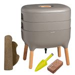 Urbalive Grey, Complete Kit | Wormery, Worm Farm, composter Design | Starter Substrate | Hemp mat + Shovel | Interior, Balcony and Garden