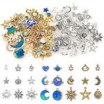 130 Pieces Jewelry Charms, BetterJonny Mixed Sun Stars Moon Earth Planet Pendants for Jewelry Making DIY Necklace Bracelet Earring