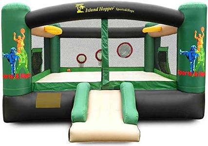 Island Hopper Sports & Hops Recreational Kids Bounce House with a Basketball Court, Soccer Field, Baseball & Football Throw Game and Large re-enforced Jump Area