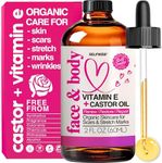 Organic Castor Oil with Vitamin E Face & Body Oil - 12-in-1 Fast Absorbing Multi-Purpose Moisturizing Elixir for Skin, Scars, Stretch Marks & Wrinkles. Cold Pressed, Hexane-Free, All Skin Types