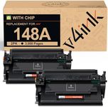 v4ink 148A W1480A (with Chip) Compatible Toner Cartridge Replacement for HP 148A 148X W1480A W1480X for HP Pro 4001 4001n 4001dw 4001dn MFP 4101 4101fdw 4101fdn Printer Ink (2-Pack Black)