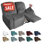 MAXIJIN Recliner Loveseat Slipcover, 6 Pieces Stretch Velvet Reclining Sofa Cover, 2 Seater Love Seat Recliner Couch Cover, Thick, Soft, Washable Furniture Cover (Loveseat Recliner, Gray)