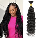 Human Hair Braiding Hair 1 Bundle/Pack 50g 22 Inch Deep Wave Bundles Human for Boho Braids Black Hair Extensions Curly Remy Hair Bulk Brazilian Virgin Human Hair for Women Braids No Weft