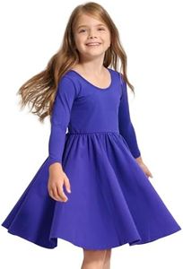 Stelle Long Sleeve Girls Dress Toddler White Dresses Skater Twirl Cotton A-Line Dress for School Casual(Royal Blue, 6 Years)