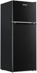 Upstreman 4.0 Cu.Ft. Double Door Refrigerator with Freezer, Mini Fridge for Office,Dorm, Bedroom,Adjustable Thermostat, Large Capacity,Black-BR401