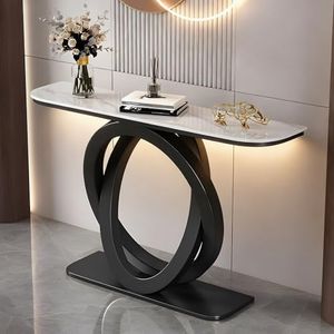 WOOOFA Marble Console Table, 59'' Modern Entryway Table with Sensor LED Light, Luxurious and Highly Decorative, Long Sofa Table for Living Room, Entrance, Hallway, White and Black