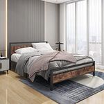 BOFENG Black Queen Size Bed Frames with Wood Headboard,Heavy Duty Platform Bed Frame with Storage No Box Spring Needed,Mattress Foundation,Strong Steel Slats,Noise Free,Brown