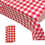 Yancorp 2 Pack Plastic Red and White Checkered Tablecloths 54 x 108 Inch Picnic Table Covers Disposable Table Covers for Rectangle