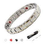 Magnetic Bracelets for Men, Lymphatic Drainage Therapeutic Magnetic Bracelets, Adjustable Length with Sizing Tool Fashion Accessories, Stainless Steel 4 IN 1 Elements Therapy Jewelry with Gift Box Adjustable Design (Silver Gold)