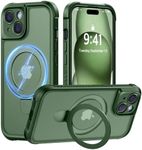 MOCCA Design for iPhone 15 Case with Magnetic Invisible Stand [Full Camera Protection] [Compatible with Magsafe] Military Drop Shockproof Translucent Matte Phone Case Cover 6.1",Dark Green