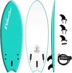 Wavestorm -Foam 5'6" Surfboard/Fish Swallow Tail Surfboard Soft Top for Beginners and All Surfing Levels Youth Complete Set Includes Leash and Multiple Fins