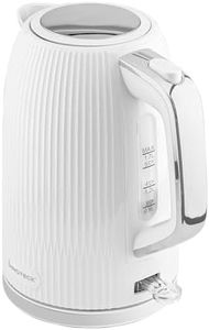 Innoteck Kitchen Pro 1.7L Electric Kettle - White Ridged Textured Body & Stainless-Steel Accents - BPA-Free Hot Water Boiler with Auto Shut-Off - Boil Water Quickly for Preparing Tea, Coffee