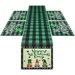 ELECLAND St. Patrick's Day Decorations Sets Green Buffalo Plaid Shamrock Table Runner and Place Mats Burlap Irish Linen Table Cloth for Spring Home Dining Party Decoration, 45 x 30cm