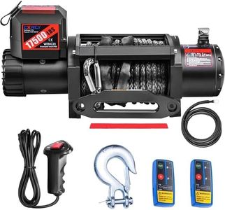 CXRCY 12V Electric Winch,17500LBS Load Capacity Synthetic Rope Towing Winches for Jeep Truck SUV,with Wired Handle and Wireless Remote