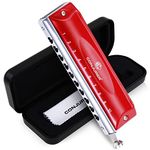 Conjurer Chromatic Harmonica Key of C with Slider - 10 Holes 40 Tones Mouth Organ for Kids& Adults, Students& Beginners, Professional Harmonica in C, 1040C Red