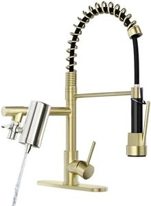 AIMADI Gold Kitchen Faucet with Water Filter,Spring Pull Down Sink Faucet | Brushed Gold Built-in Purified Drinking Spout, Lead-Free Brass, for Farmhouse RV Laundry Sink