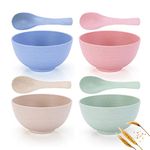 Cereal Bowls Large Unbreakable,Set of 4 26oz,with 4 Spoons,Plastic Eco-Friendly,Lightweight and Durable,Microwave & Dishwasher Safe,for Adult,Kids,Dinner,Salad,Pasta,Noodles,Soup,Dessert,Snack(12x6cm)