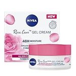 NIVEA Rose Care Gel Cream, 50ml | 48H Moisture for All Skin Types, Rose Water and Hyaluronic Acid Day Cream