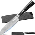 XYJ Damascus Steel Kitchen Knife, 5 Inch Santoku Knife, Sharp Professional Japanese Chef Knife for Home Cooking, Restaurant, High Carbon Blade with Sheath