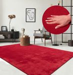 the carpet Relax Rug, Modern, Fluffy, Short Pile, Non-Slip Underside, Washable up to 30°C, Super-Soft, Fur Look, Red, 160 x 220 cm