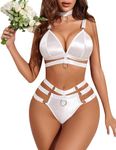 SSoShHub Babydoll Lingerie Bodysuit Swimwear Mini Chemise Mesh Wedding Garter Belt Bikini Nightie Bridal Nightdress with Bra, Panty and Choker 3 Piece Set (White)