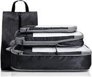 Compression Packing Cubes Travel Organizer, Packing Cubes for Carry-on Luggage, 4 Set Luggage Organizer with 3 Compressible Packing Cubes and Shoe Bag (Black)